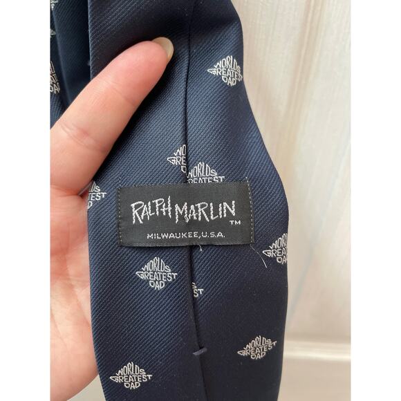 Ralph Marlin Worlds Greatest Dad Navy Blue‎ Neck Tie Father’s Day Gift - Picture 5 of 5